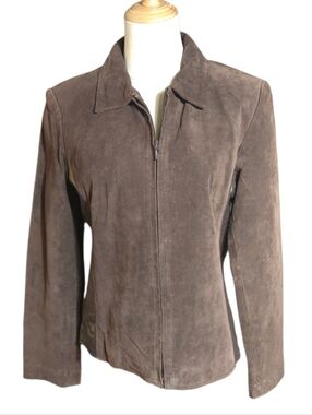Clothes Revue Vintage Browm Suede And Leather Zip-Front Women's Boho Jacket
